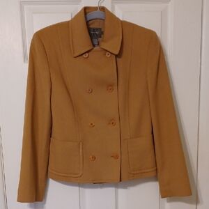 Calvin Klein Sz 4, Wool Cashmere Blend, Tan Double-Breasted Blazer. Luxury.